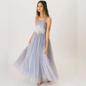 TTDM tutu du monde grey powder blue long ostrich feather dress 8 9